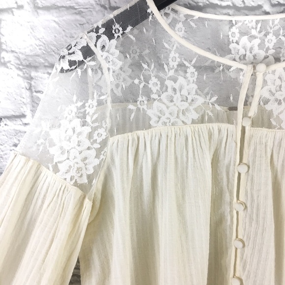 Free People Ivory Cotton Lace Button Blouse Sz Sm - Picture 6 of 8